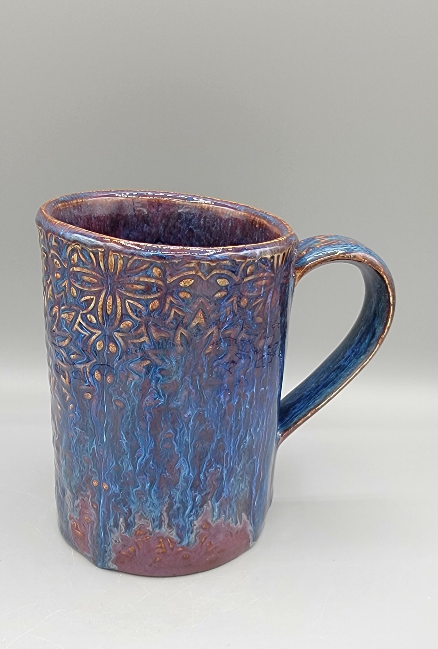 16 oz Embossed Geometric Coffee Mug In Dreams Come True Blue