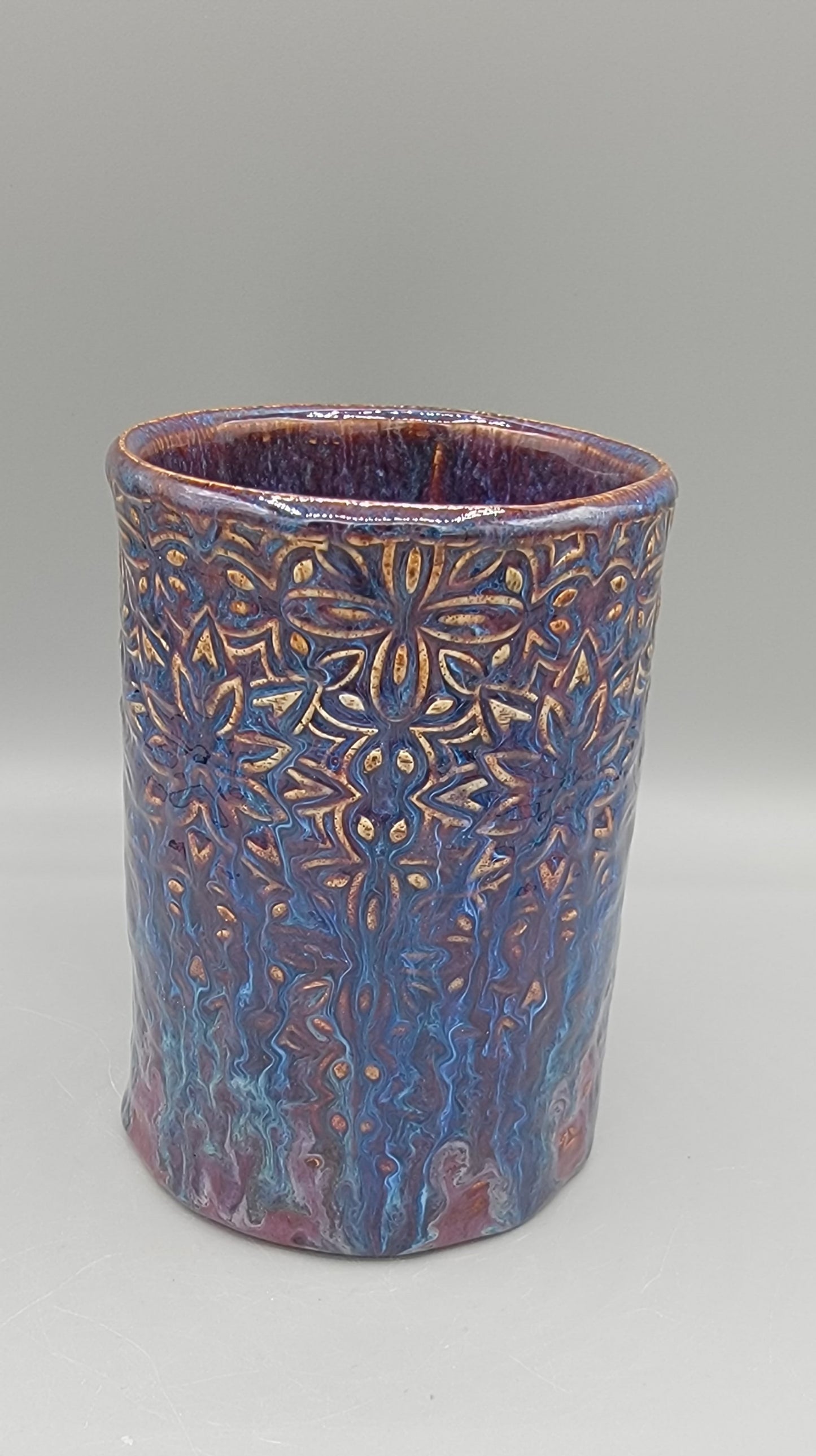 16 oz Embossed Geometric Coffee Mug In Dreams Come True Blue