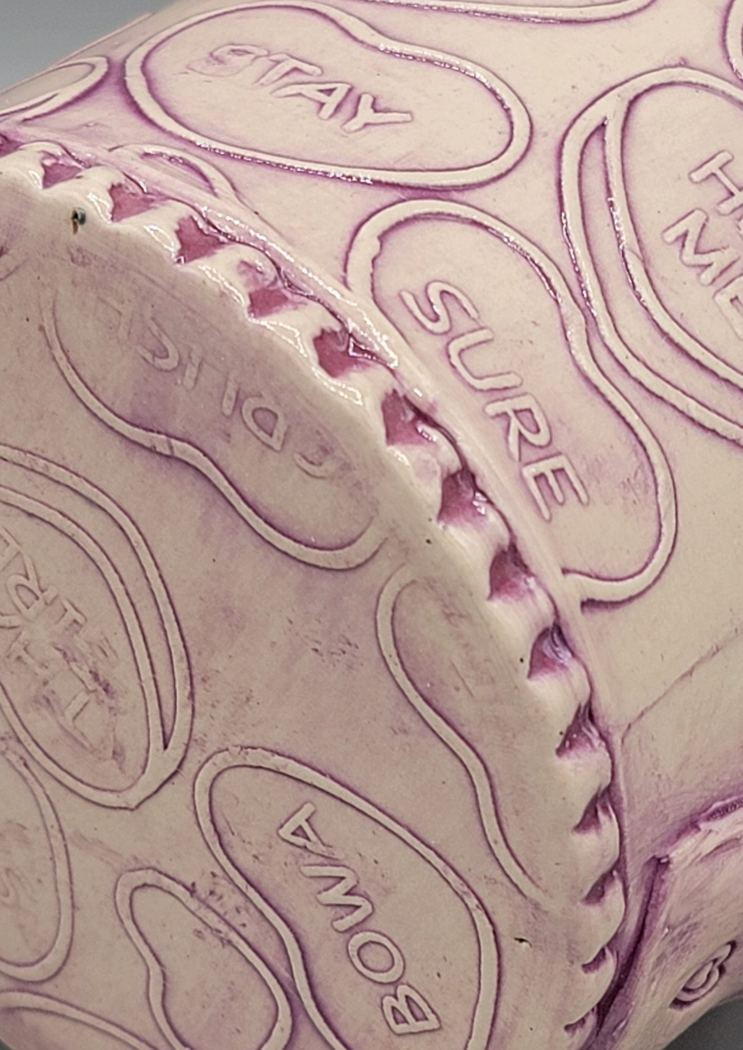 14-15oz Embossed Candy Song Hearts Ceramic Mug in Magenta Grape