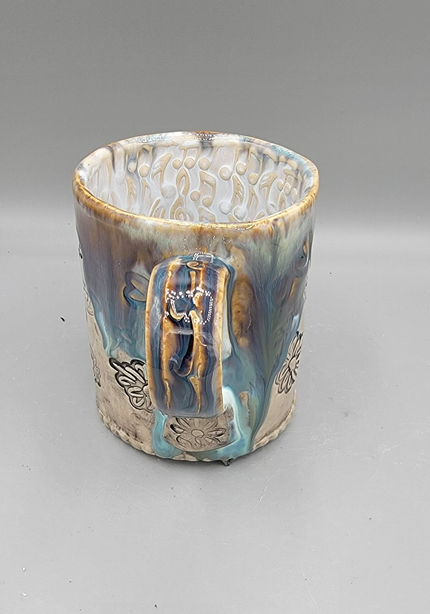 14-15oz Embossed BMFS Happy Goat Ceramic Mug in Touch of Gray With Music Notes on the Inside