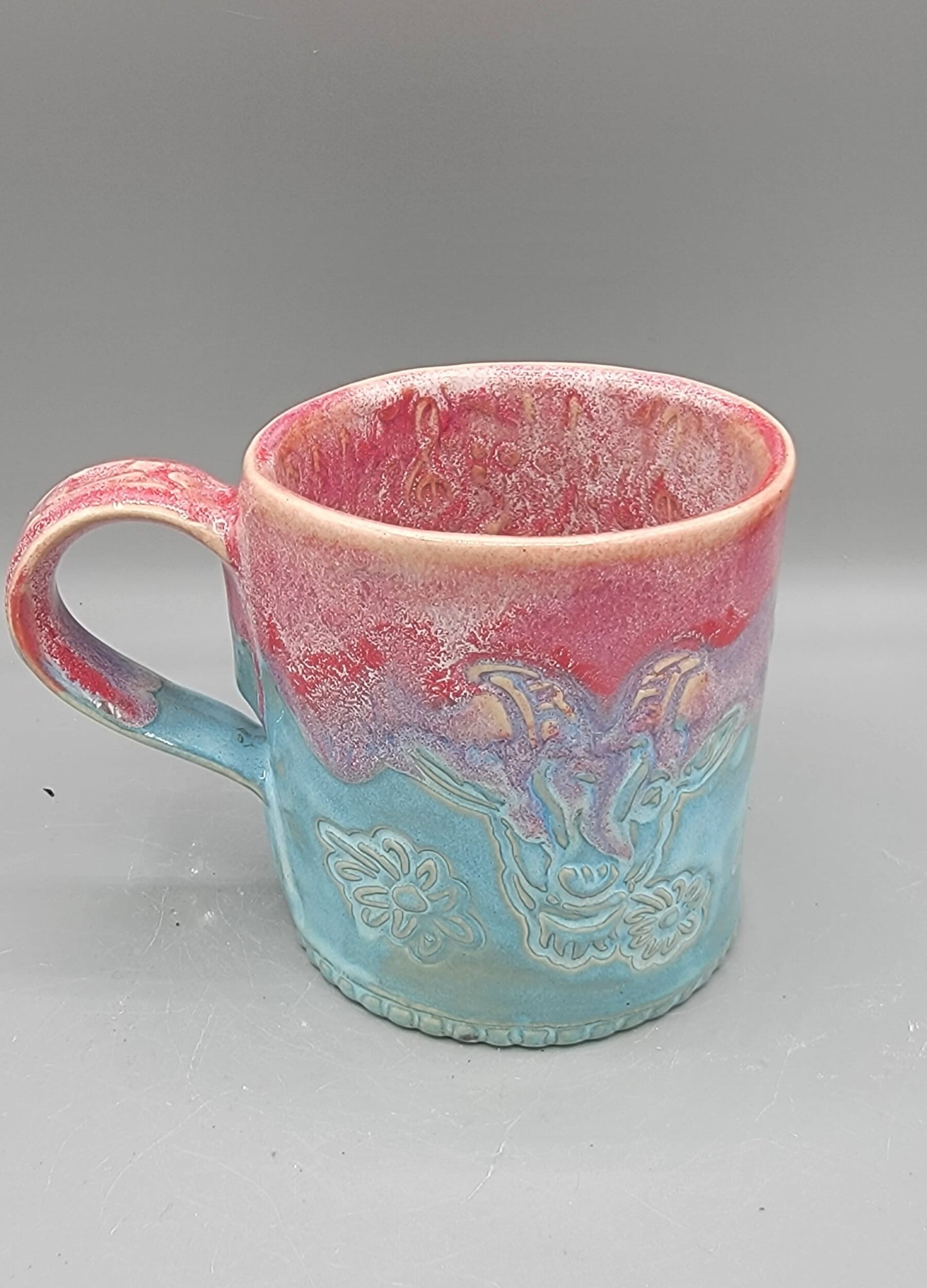 14-15oz Embossed BMFS Happy Goat Ceramic Mug in Unicorn Dreamland With Music Notes on Inside