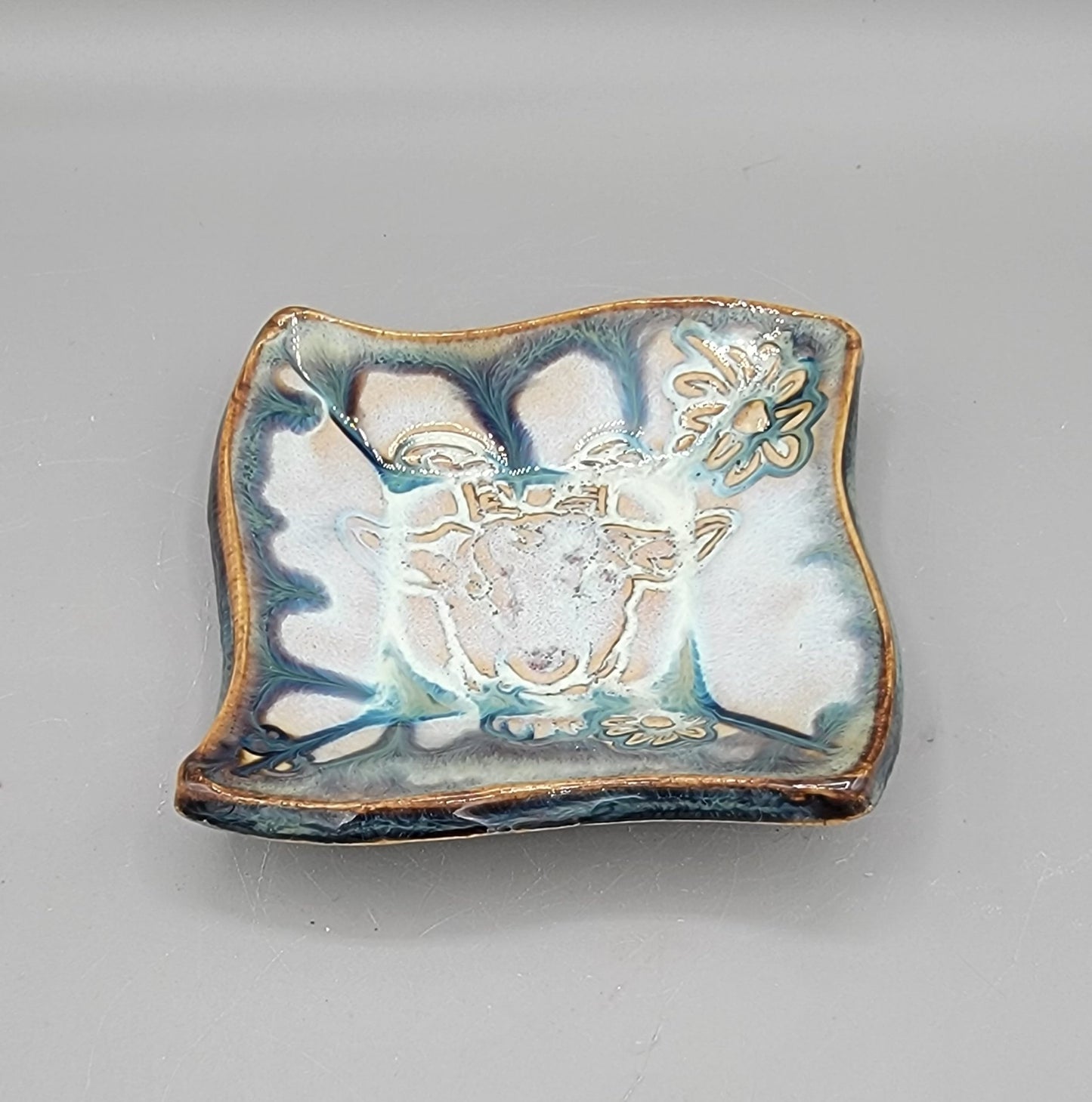 4 inch Imprinted BMFS Happy Goat Fancy Square Trinket Dish With Music Note Bottom