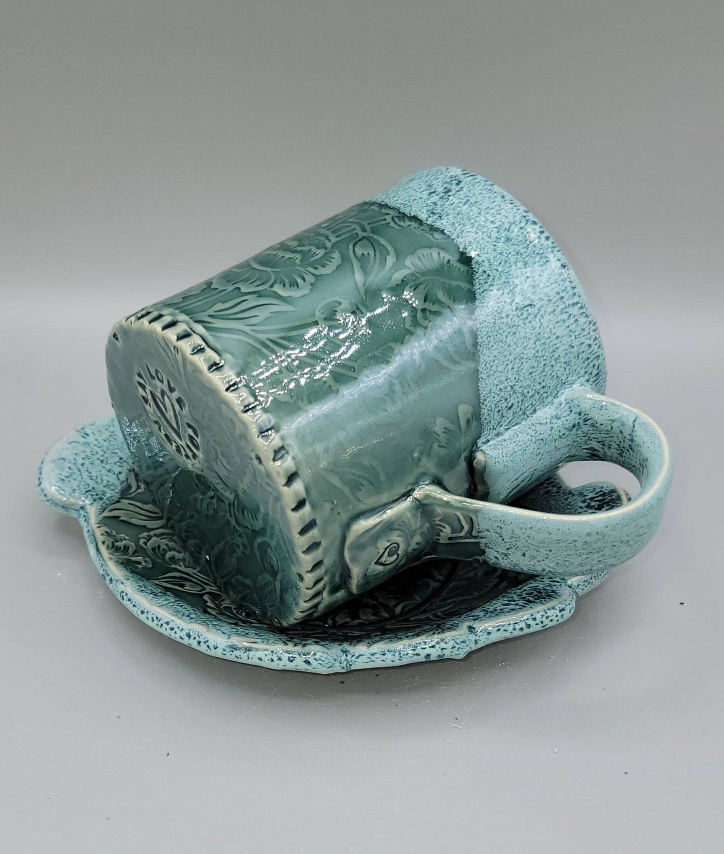 14-15oz Peonies Ceramic Mug with matching saucer