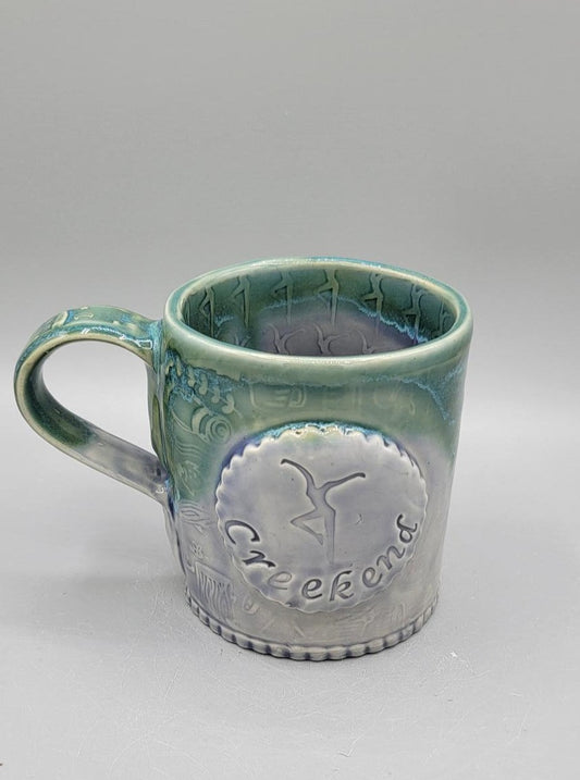 14-15 oz Hand Painted Embossed Camping Mug with Creekend Medallion