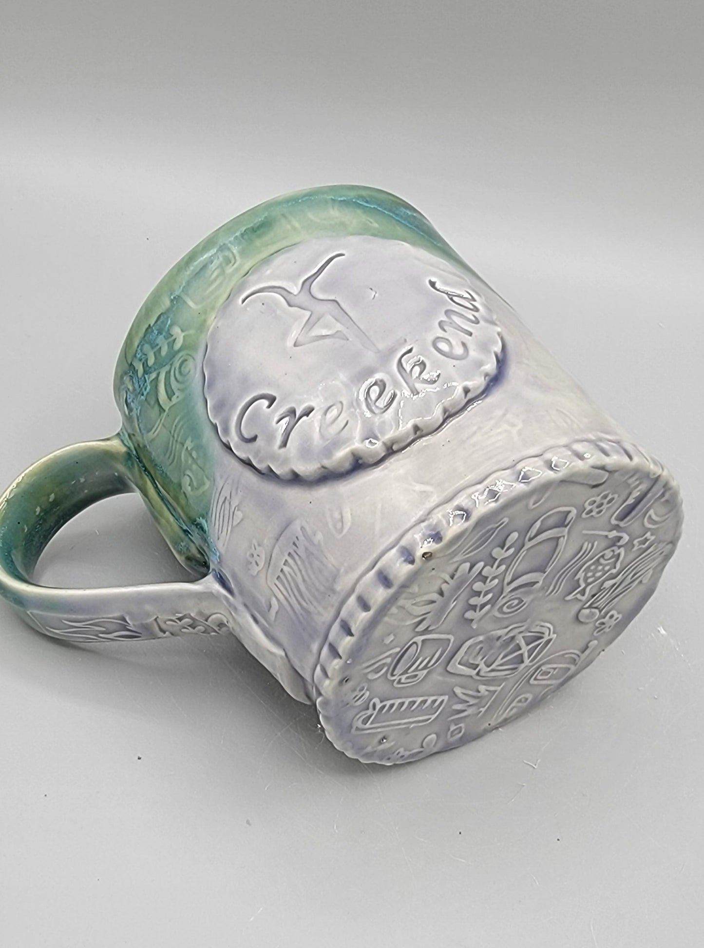 14-15 oz Hand Painted Embossed Camping Mug with Creekend Medallion