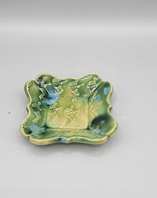 4 inch Embossed Dancing Daves Fancy Square Trinket Dish in Pistachio