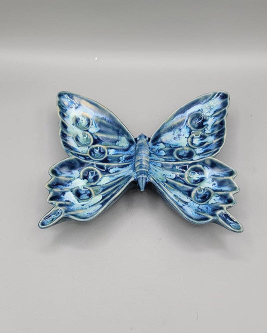 6x5 inch Butterfly Trinket Dish or Wall Hanging Décor in Waves of Caribbean Blue