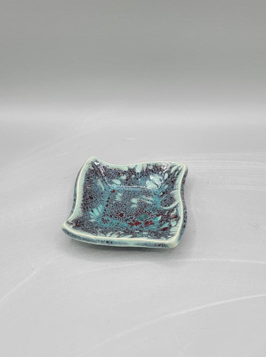 4 inch Embossed Daises Curvy Square Trinket Dish Minty Petals