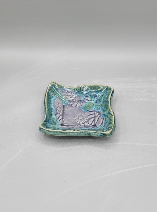 4 inch Embossed Daises Curvy Square Trinket Dish Alice Dreams