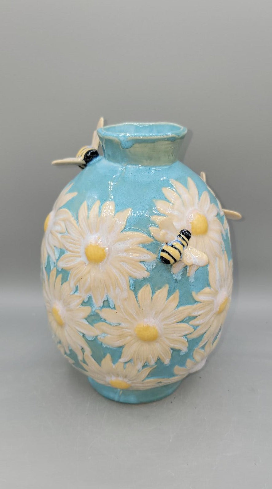 Large Hand Painted Flower & Bees Vase