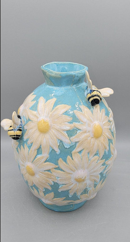 Large Hand Painted Flower & Bees Vase