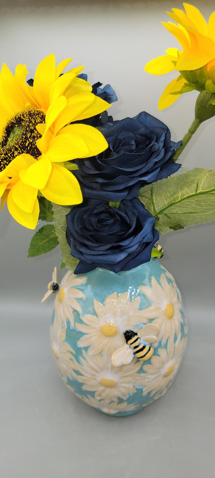 Large Hand Painted Flower & Bees Vase