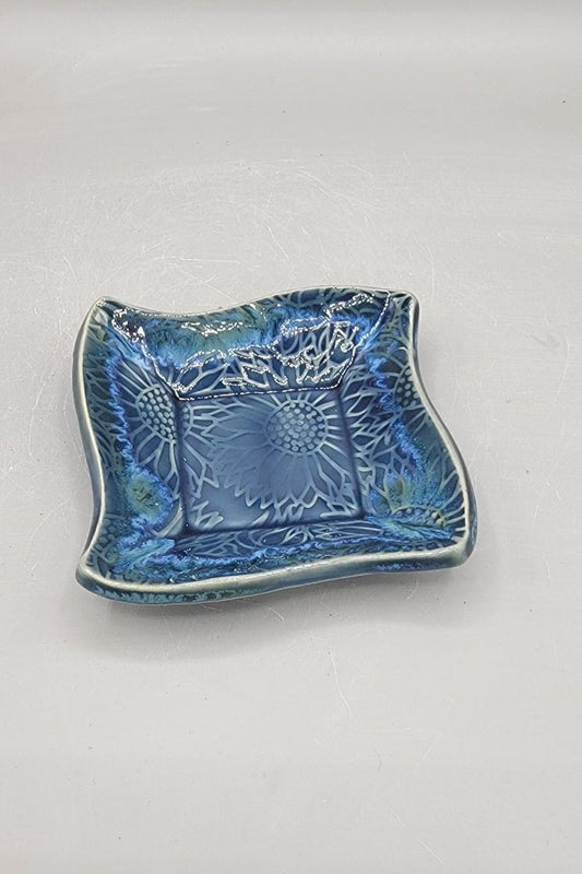 4 inch Embossed Sunflower Fancy Square Trinket Dish (Copy)