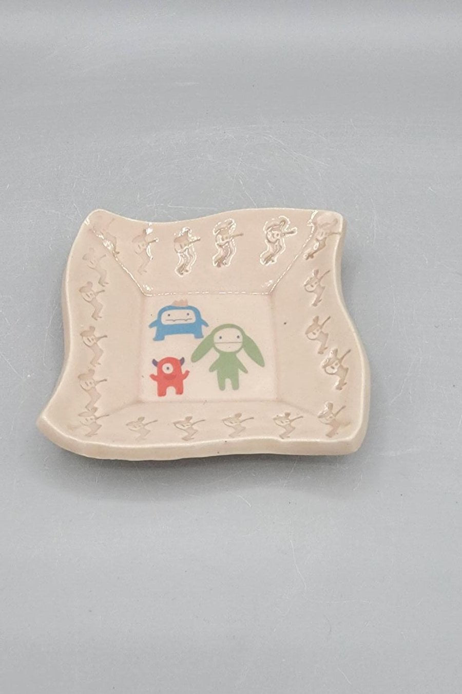 4 inch Embossed Dancing Dave with Monsters Fancy Square Trinket Dish