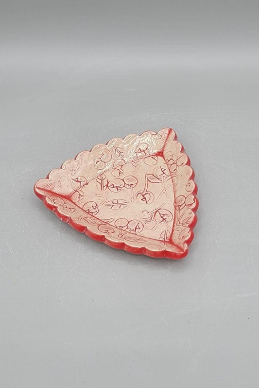 4 inch Embossed Cherries and Dancer Scalloped Triangle Trinket Dish