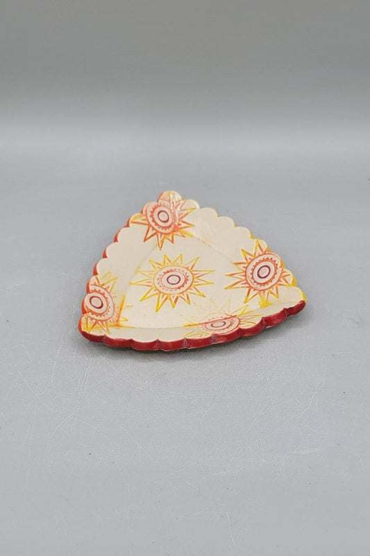 4 inch Hand Painted Suns Scalloped Triangle Trinket Dish