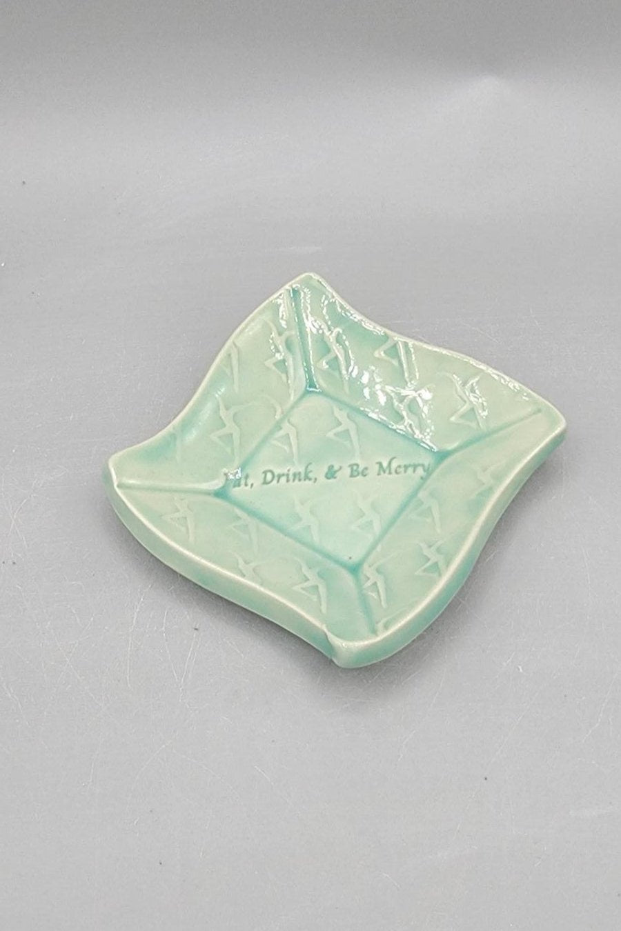 4 inch Embossed Dancer Eat, Drink Fancy Square Trinket Dish