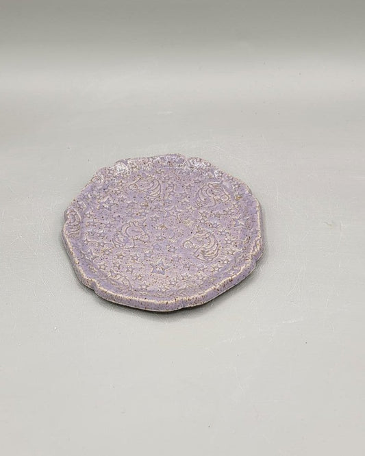 5 inch Embossed Unicorns and Stars Fancy Circle Trinket Dish in Purple