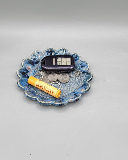 6 inch Embossed Music Notes Fancy Circle Trinket Dish in Blue Galaxy