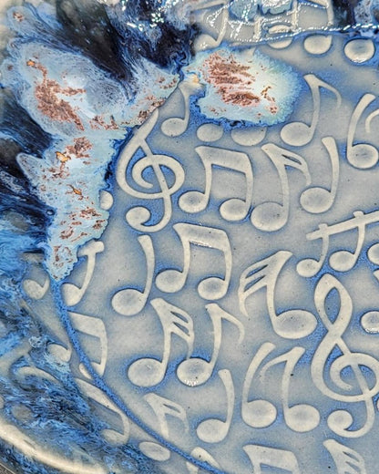 6 inch Embossed Music Notes Fancy Circle Trinket Dish in Blue Galaxy