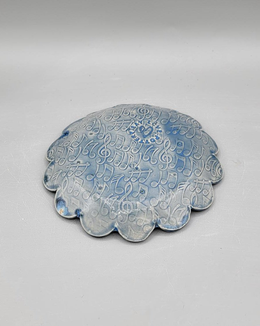 6 inch Embossed Music Notes Fancy Circle Trinket Dish in Blue Galaxy