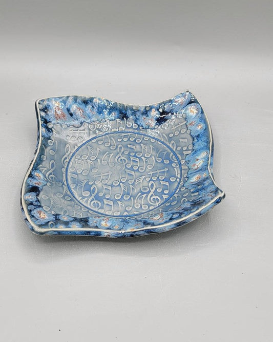 7 inch Embossed Music Notes Fancy Square Trinket Dish in Blue Galaxy