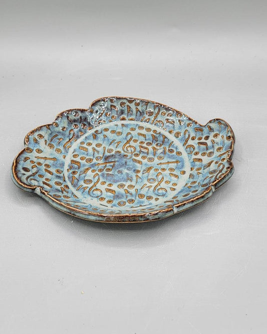 7 inch Embossed Music Notes Island Shaped Trinket Dish in Floating Blue