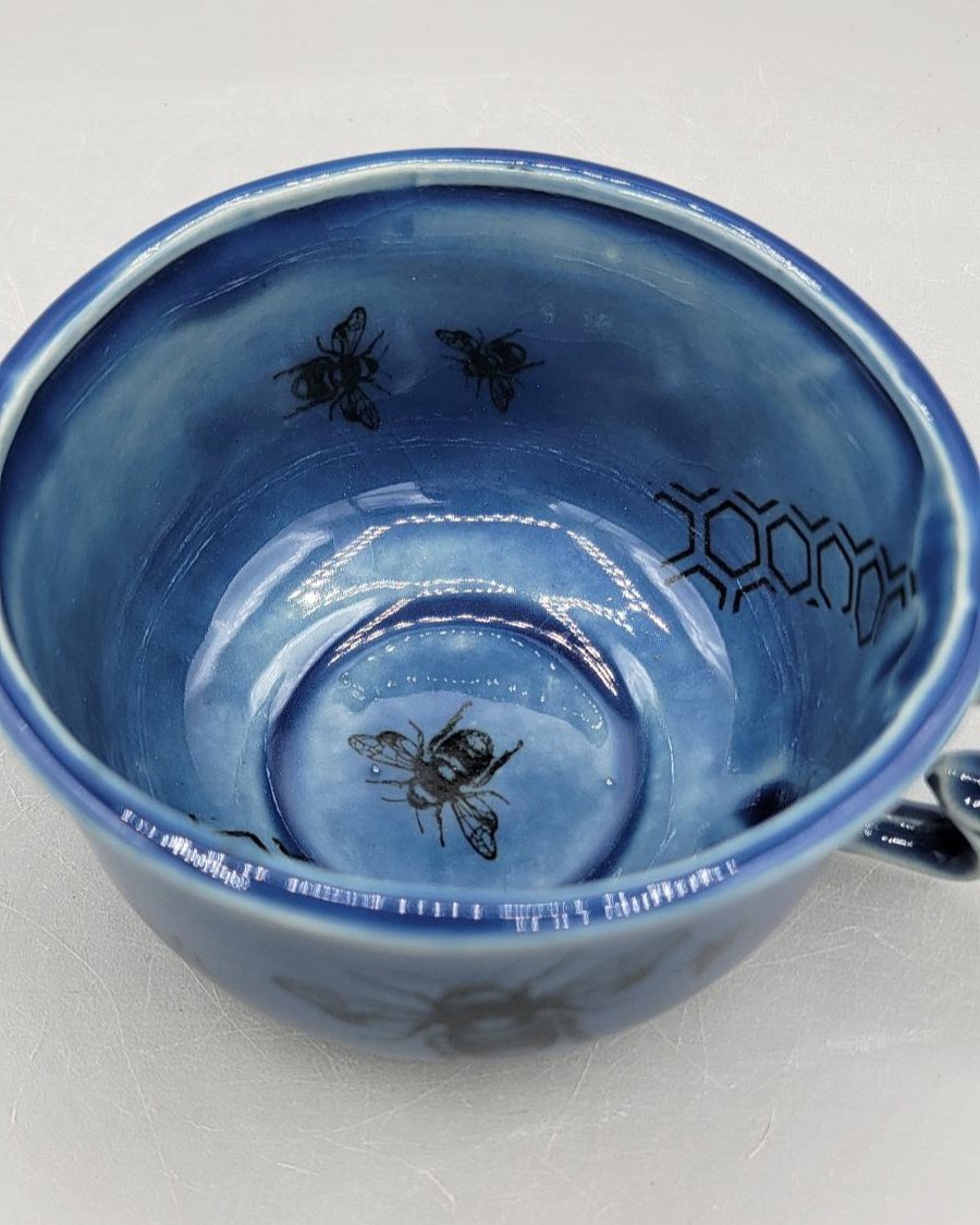 Tea for One Set with Bees and Honeycomb in Blue