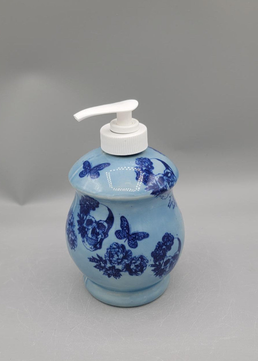 Blue Skulls &amp; Roses Soap/Lotion Dispenser