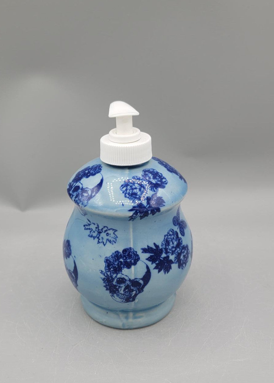 Blue Skulls &amp; Roses Soap/Lotion Dispenser