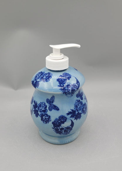 Blue Skulls &amp; Roses Soap/Lotion Dispenser