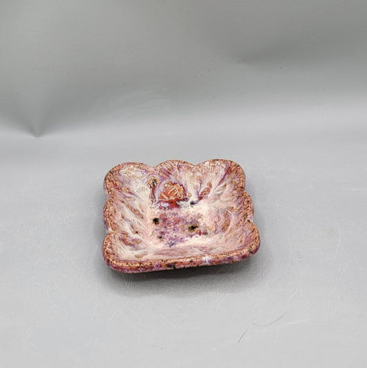 4 inch Embossed Poesies Fancy Square Trinket Dish in Pink-a-licious