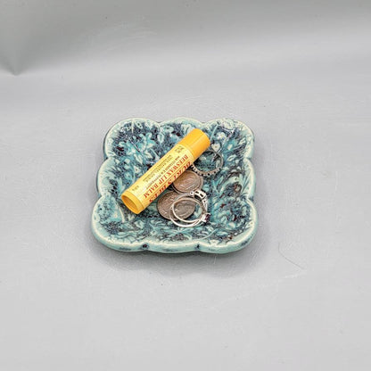 4 inch Embossed Dandelions Fancy Square Trinket Dish in Minty Petals