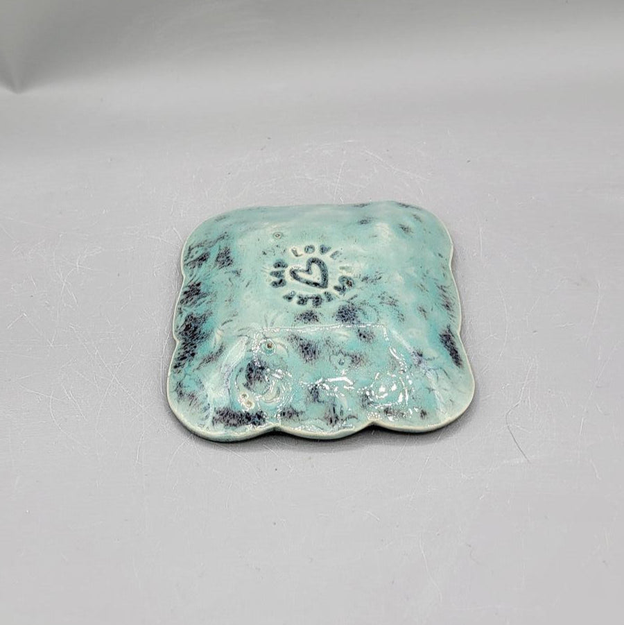 4 inch Embossed Dandelions Fancy Square Trinket Dish in Minty Petals