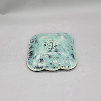 4 inch Embossed Dandelions Fancy Square Trinket Dish in Minty Petals