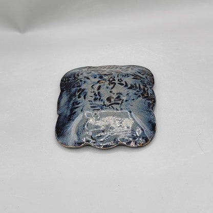 4 inch Embossed Mushrooms Fancy Square Trinket Dish in Midnight Blue