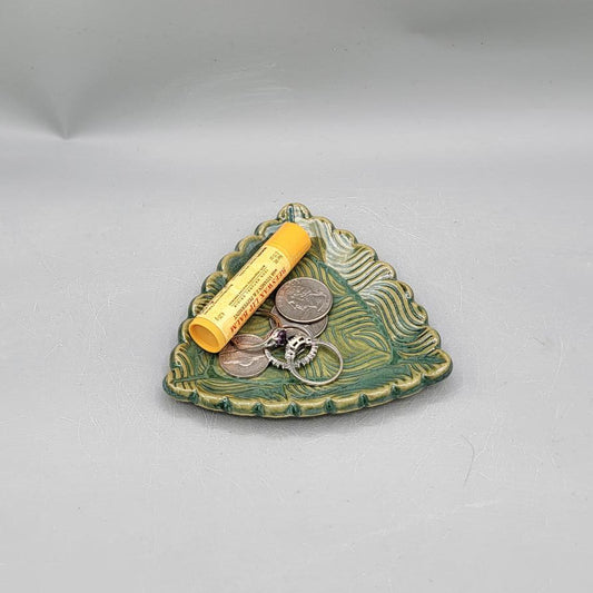 4 inch Embossed Swirls Scalloped Triangle Trinket Dish