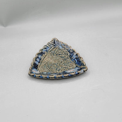 4 inch Embossed Peonies Scalloped Triangle Trinket Dish