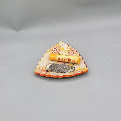 4 inch Hand Painted Suns Scalloped Triangle Trinket Dish With Rainbow Bottom