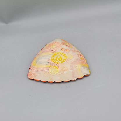 4 inch Hand Painted Suns Scalloped Triangle Trinket Dish With Rainbow Bottom