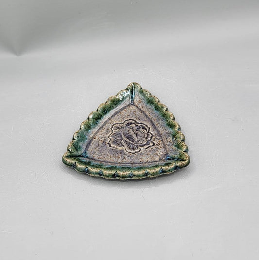 4 inch Imprinted Peonies Scalloped Triangle Trinket Dish