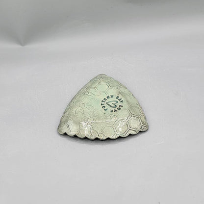 4 inch Hand Painted & Embossed Honeycomb & Bees Scalloped Triangle Trinket Dish in Minty Petals