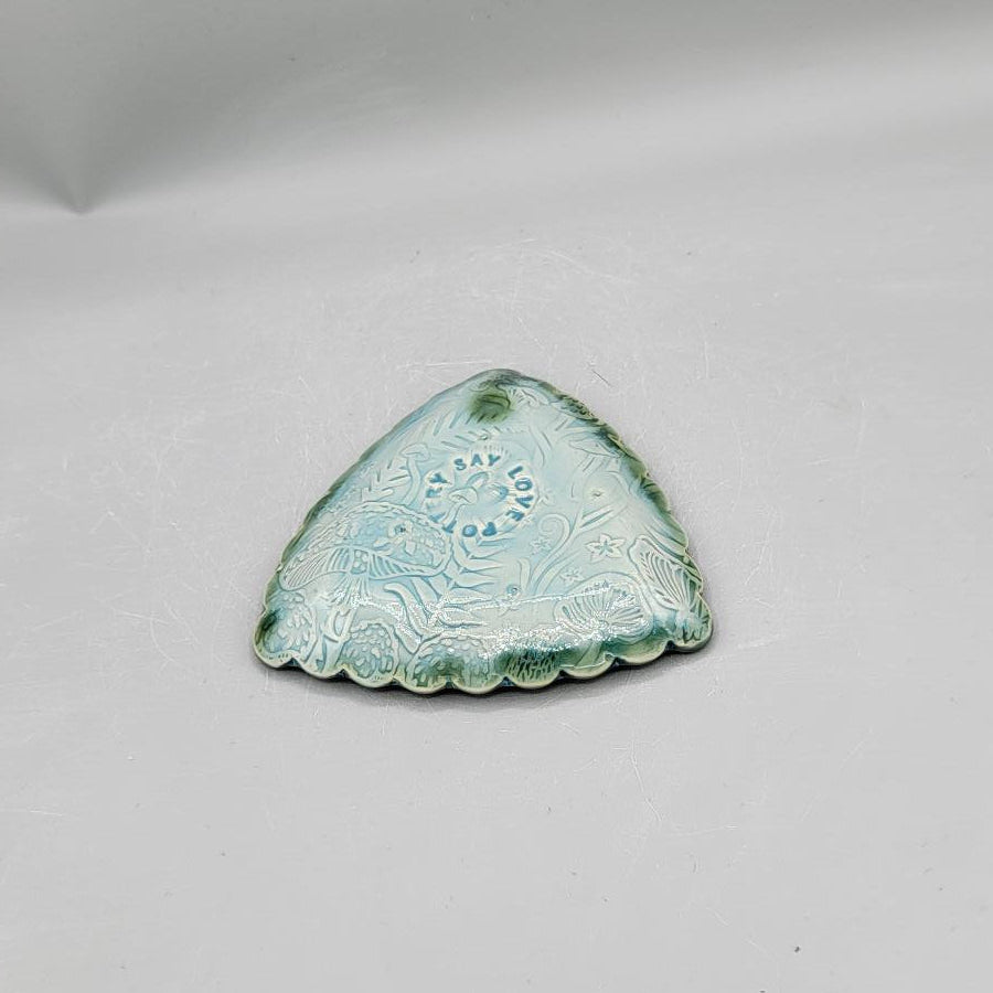 4 inch Embossed Mushrooms Scalloped Triangle Trinket Dish