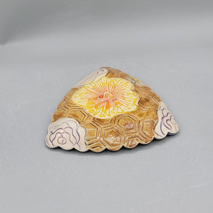 4 inch Hand Painted Flowers, Honeycomb, Bee Scalloped Triangle Trinket Dish