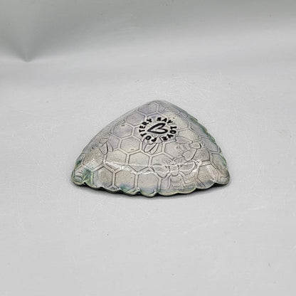 4 inch Hand Painted Embossed Honeycomb, Bee Scalloped Triangle Trinket Dish in Alice Dreams