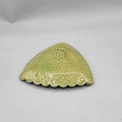 4 inch Gnome & Mushrooms Scalloped Triangle Trinket Dish