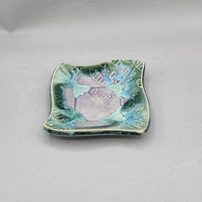 4 inch Embossed Phi...sh W/ Donut Bottom Fancy Square Trinket Dish in Alice Dreams