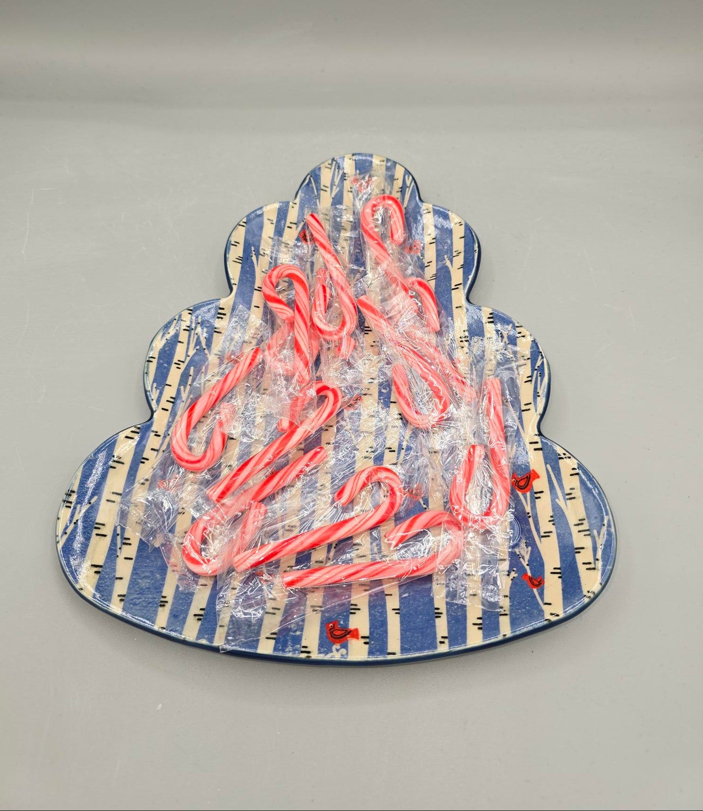 10 inch Large Tree Shaped Cardinals & Birch Plate