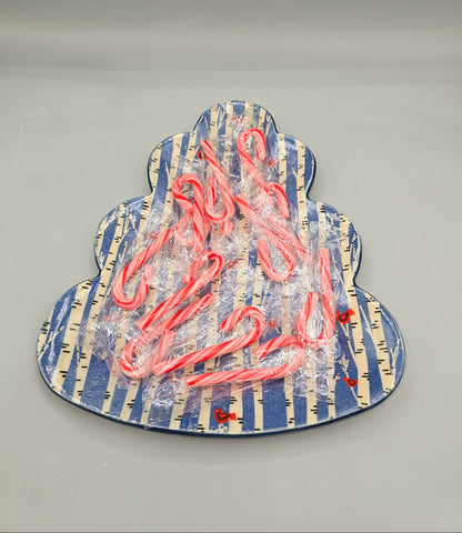 10 inch Large Tree Shaped Cardinals & Birch Plate