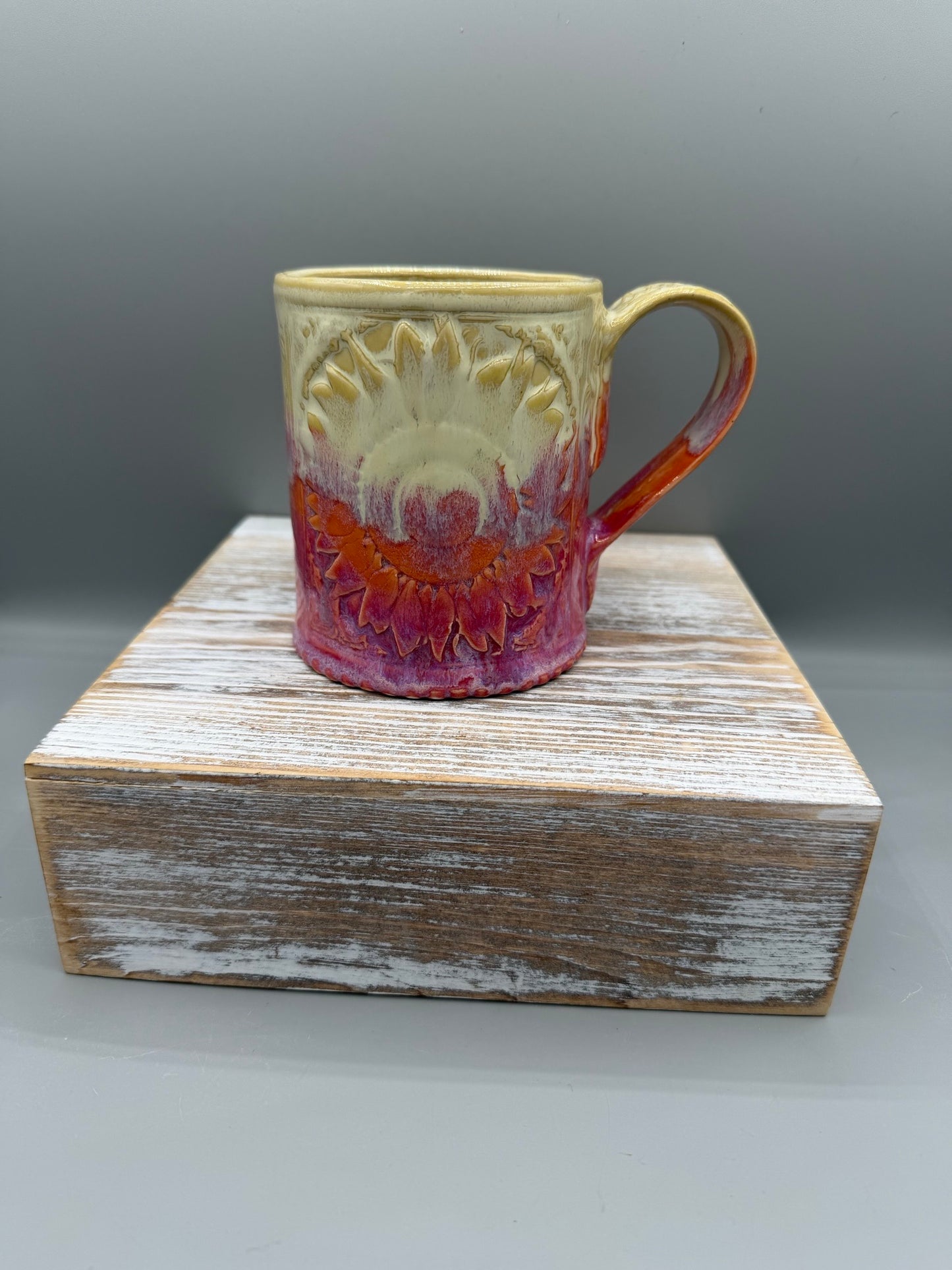 14-15 oz Embossed Sunflower Ceramic Mug in Dreamy Sunset